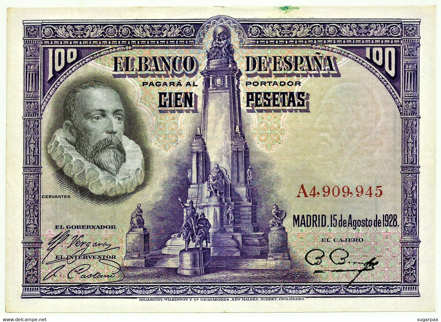 ESPAÑA - 100 Pesetas - 15.08.1928 - Pick 76.a - Serie A - Cervantes - Kingdom - 100 Pesetas