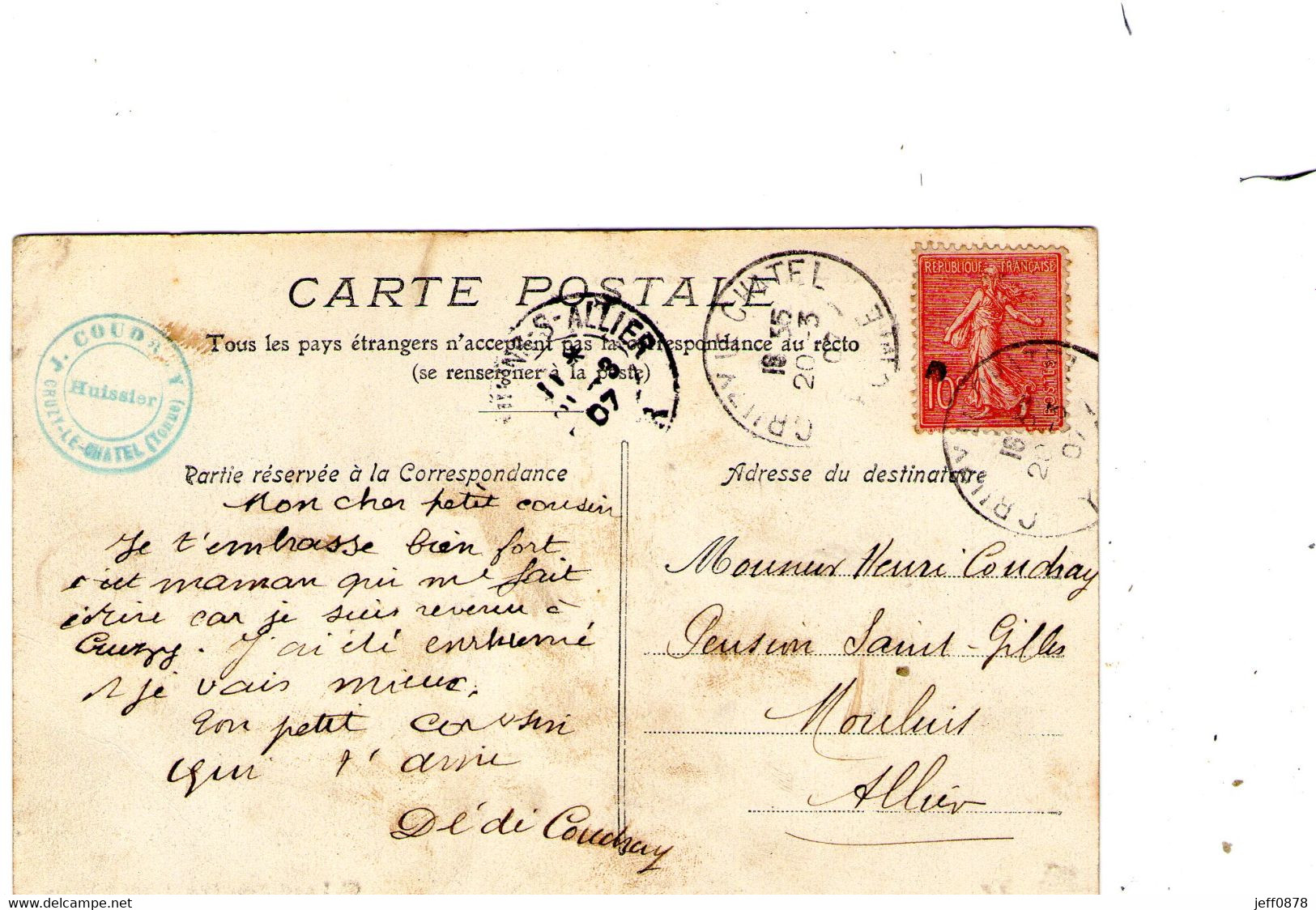 89 - YONNE - CRUZY LE CHATEL - Le Bureau De Postes - 1907 - Très Bon état - Cruzy Le Chatel