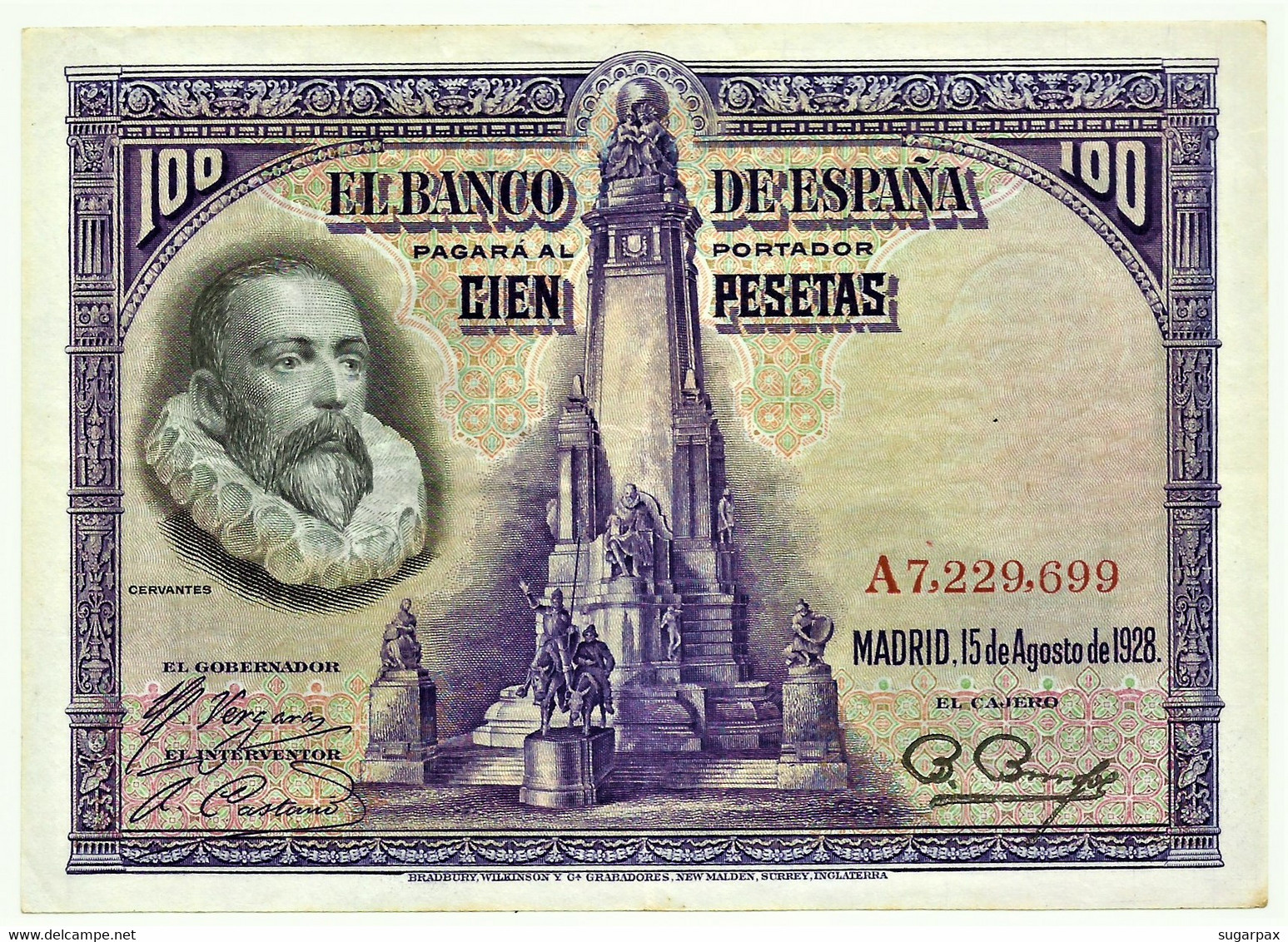 ESPAÑA - 100 Pesetas - 15.08.1928 - Pick 76.a - Serie A - Cervantes - Kingdom - 100 Peseten