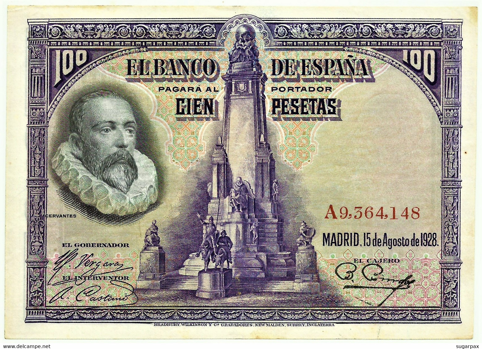 ESPAÑA - 100 Pesetas - 15.08.1928 - Pick 76.a - Serie A - Cervantes - Kingdom - 100 Pesetas