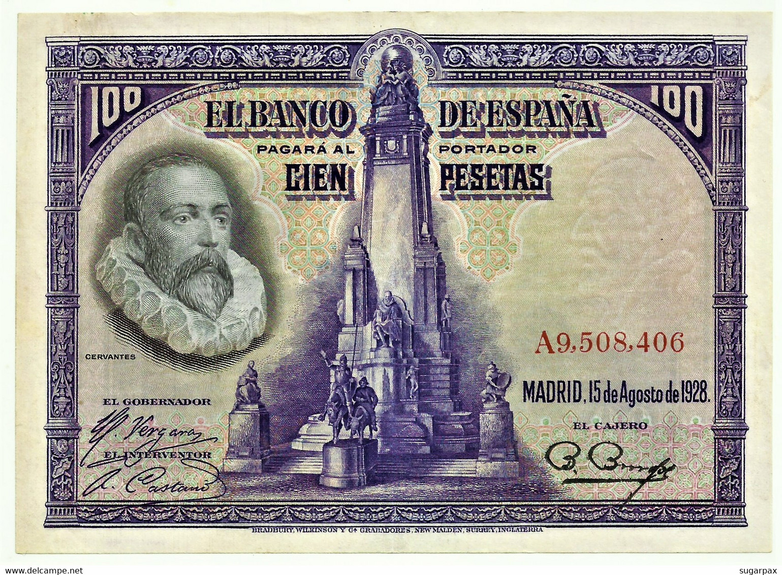 ESPAÑA - 100 Pesetas - 15.08.1928 - Pick 76.a - Serie A - Cervantes - Kingdom - 100 Pesetas