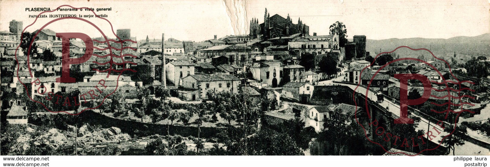 PLASENCIA (CACERES). PANORAMA O VISTA GENERAL. - PAPELERIA HONTIVEROS. DOBLE POSTAL - Cáceres