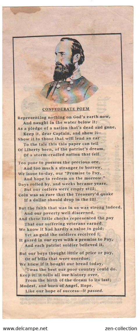 Confederate Poem CSA Civil War Stonewall Jackson Propaganda FANTASY Ovpt On Genuine 20M Mark 1923 Banknote VF - Confederate Currency (1861-1864)