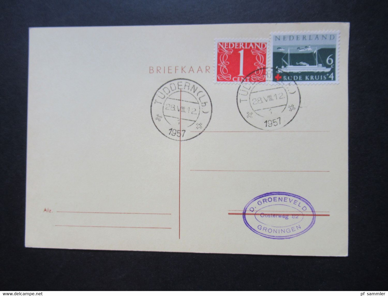 Niederlande 1957 Rotes Kreuz Nr. 700 (1) und 701 (4) auf Blanko Postkarten mit verschiedenen Tagesstempeln