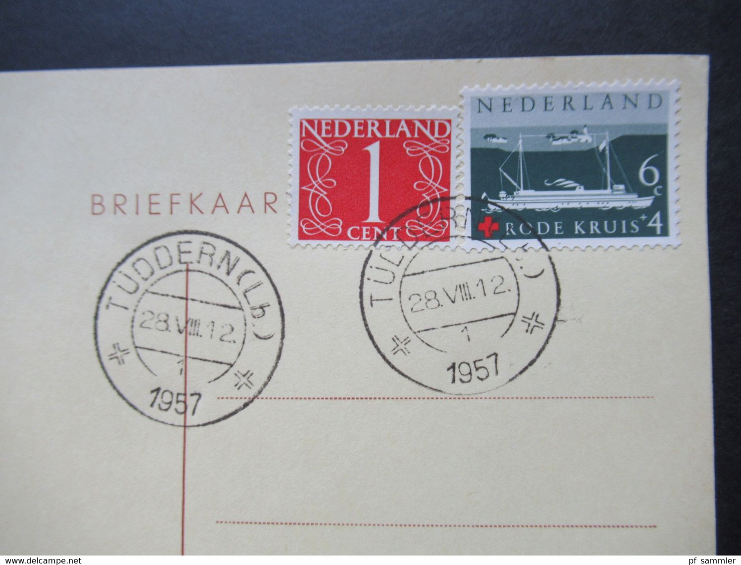 Niederlande 1957 Rotes Kreuz Nr. 700 (1) und 701 (4) auf Blanko Postkarten mit verschiedenen Tagesstempeln