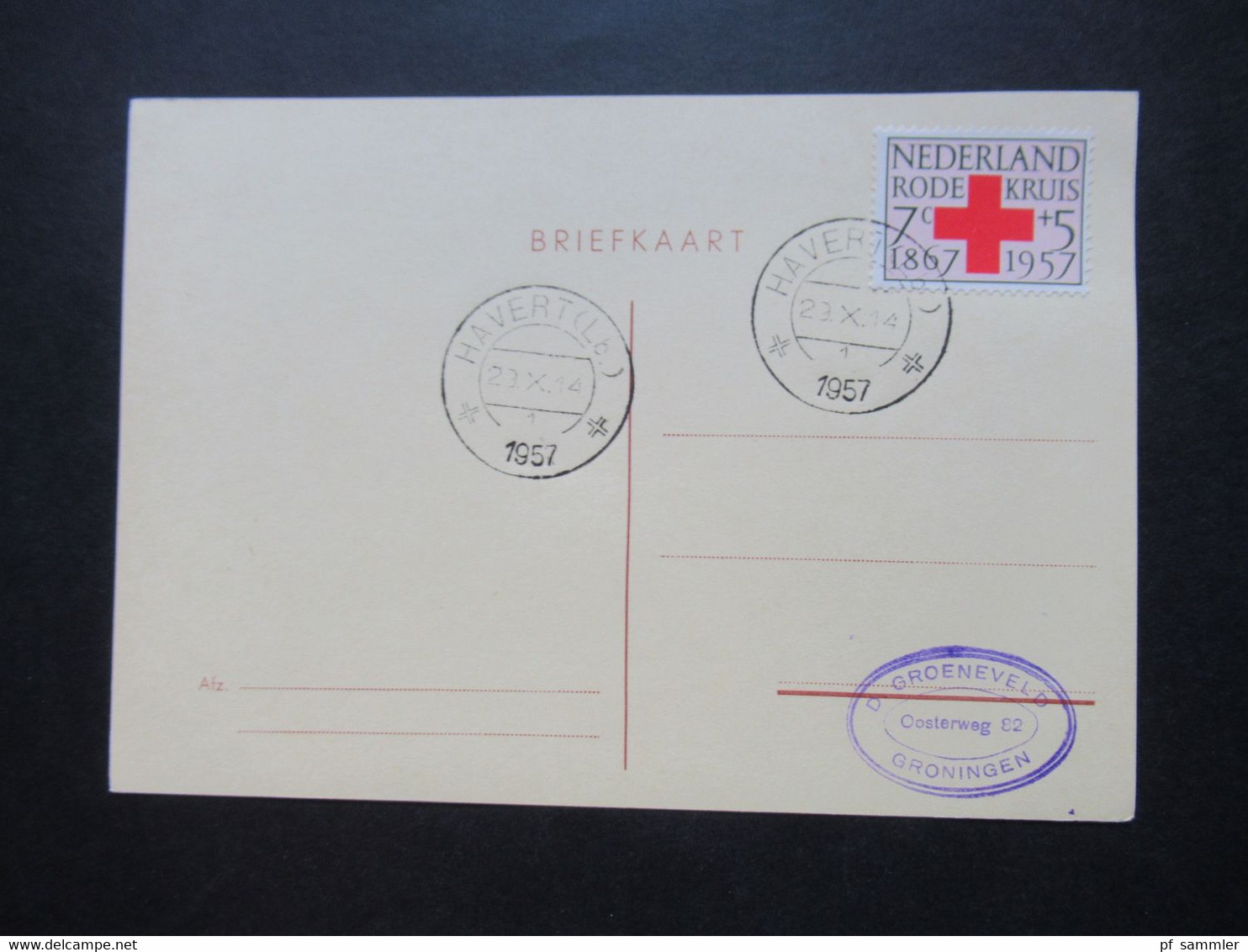 Niederlande 1957 Rotes Kreuz Nr. 700 (1) und 701 (4) auf Blanko Postkarten mit verschiedenen Tagesstempeln