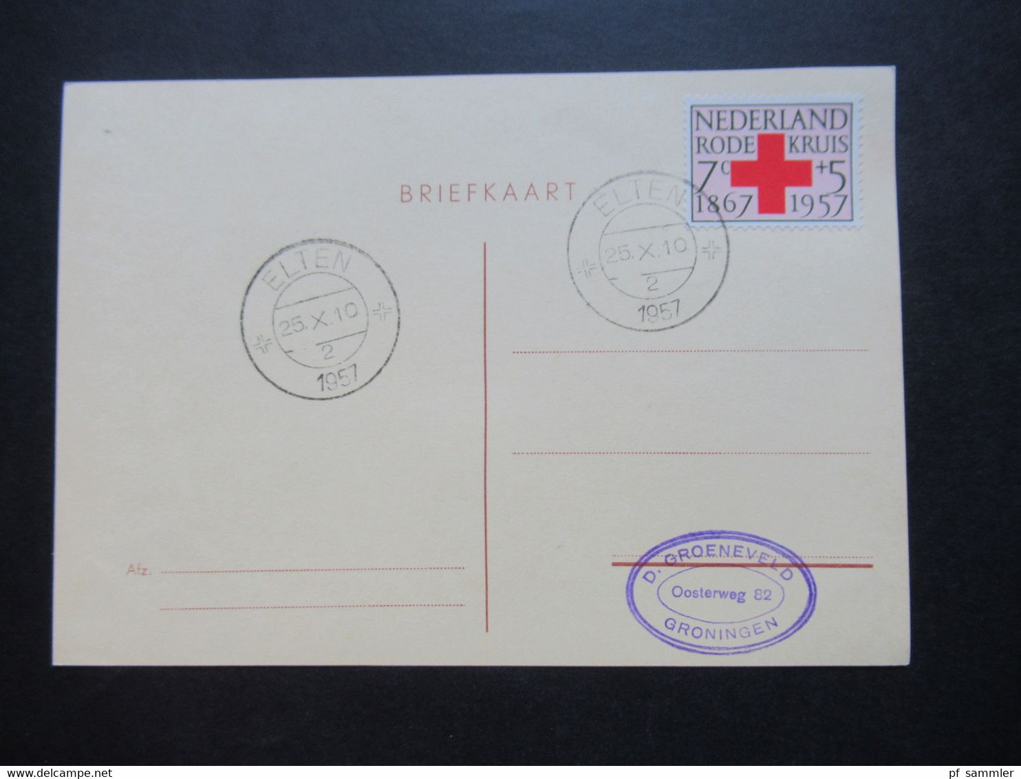 Niederlande 1957 Rotes Kreuz Nr. 700 (1) und 701 (4) auf Blanko Postkarten mit verschiedenen Tagesstempeln