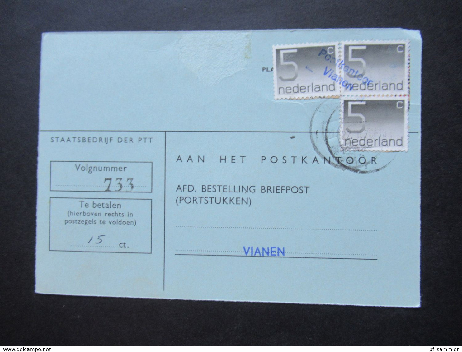 Niederlande 1976 Staatsbedrijf Der PTT Nachnahme PK Mit 3 Marken Und Stempel L2 Postkantoor Vianen - Storia Postale