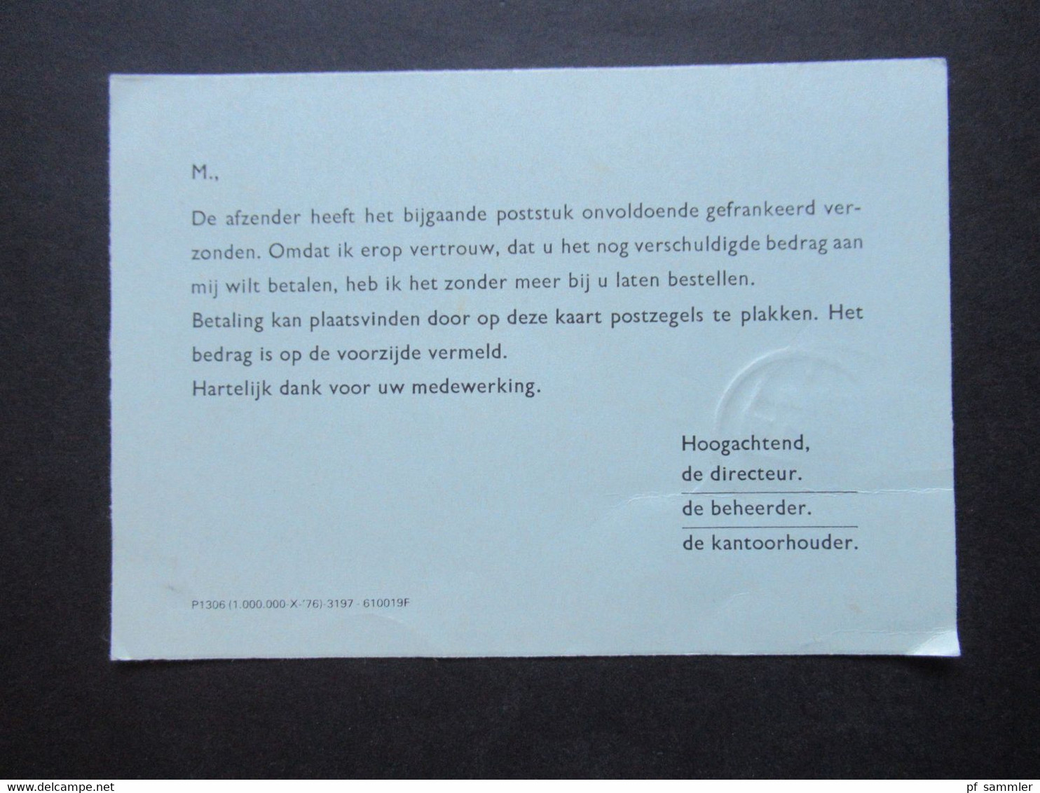 Niederlande 1976 Staatsbedrijf Der PTT Nachnahme PK Mit 3 Marken Und Stempel L2 Postkantoor Vianen - Storia Postale