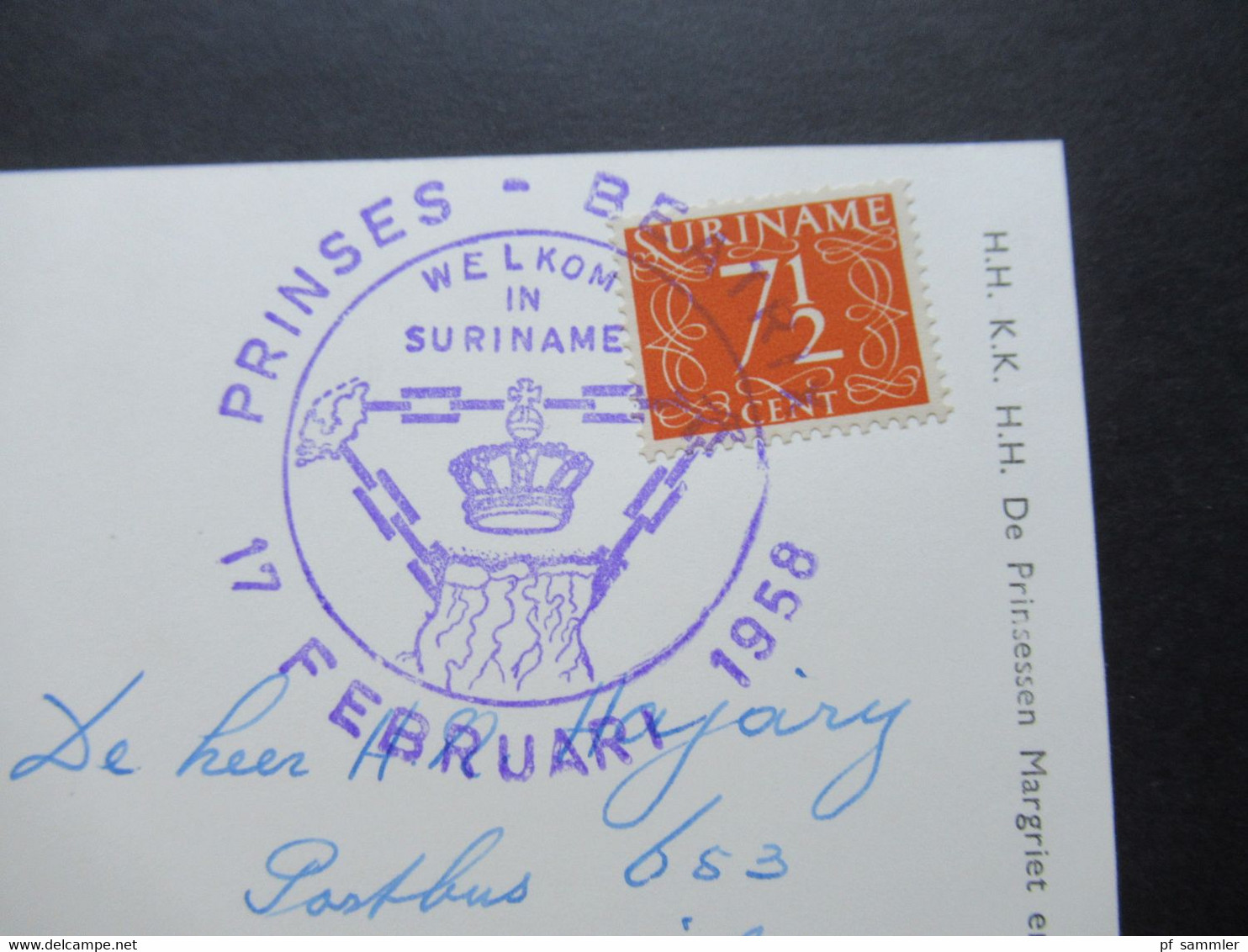 Niederlande 1958 Kolonie Suriname Echtfoto AK Sonderstempel Prinses Beatrix Welkom In Suriname Prinzessin Auf Einem Esel - Surinam ... - 1975