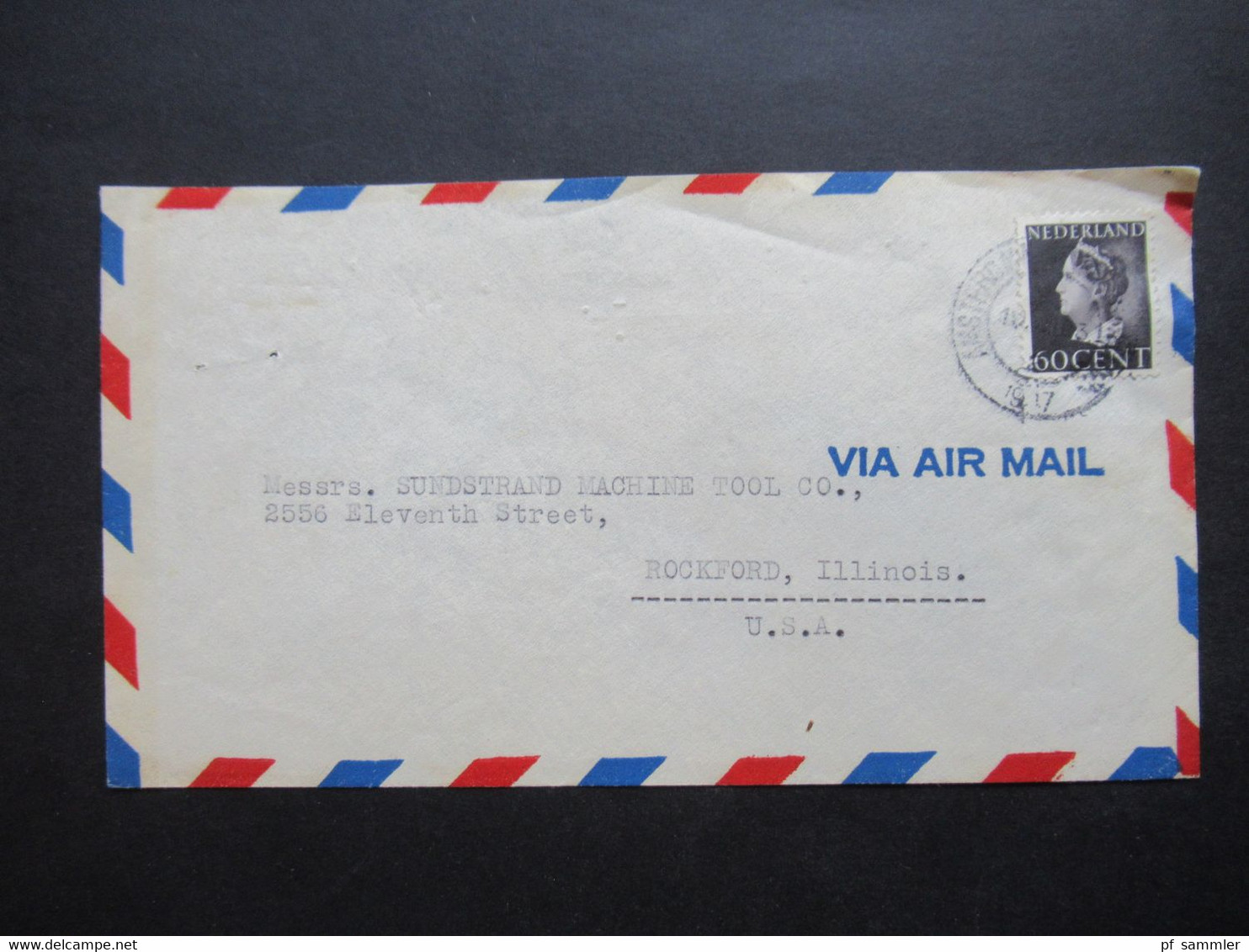 Niederlande 1946 Königin Wilhelmina Nr.452 EF Via Air Mail Luftpost Auslandsbrief Von Amsterdam Nach Illinois USA - Briefe U. Dokumente