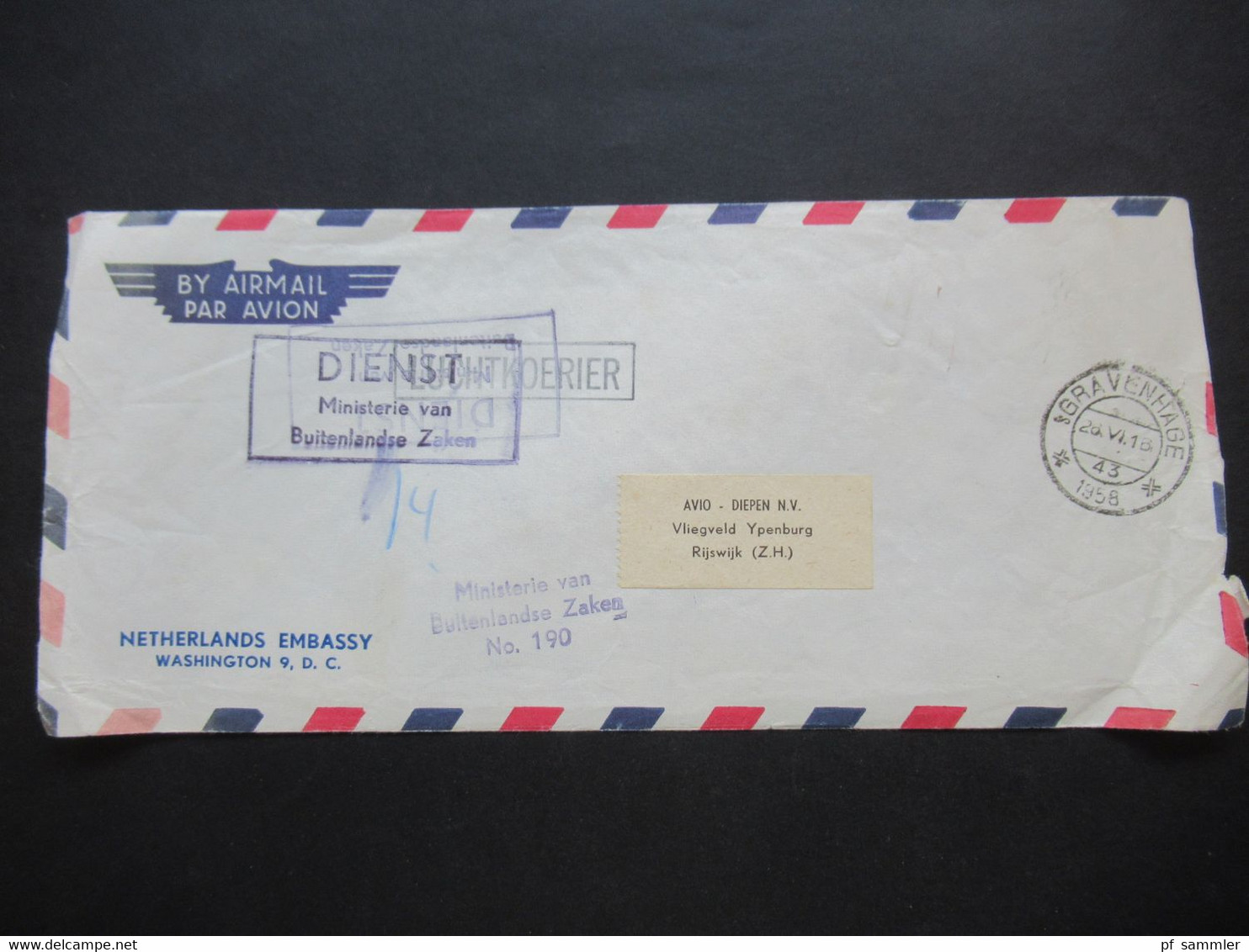 Niederlande 1958 Air Mail Aus Washington Netherlands Embassy Ministerie Van Buitenlandse Zaken Dienstbrief Der Botschaft - Brieven En Documenten