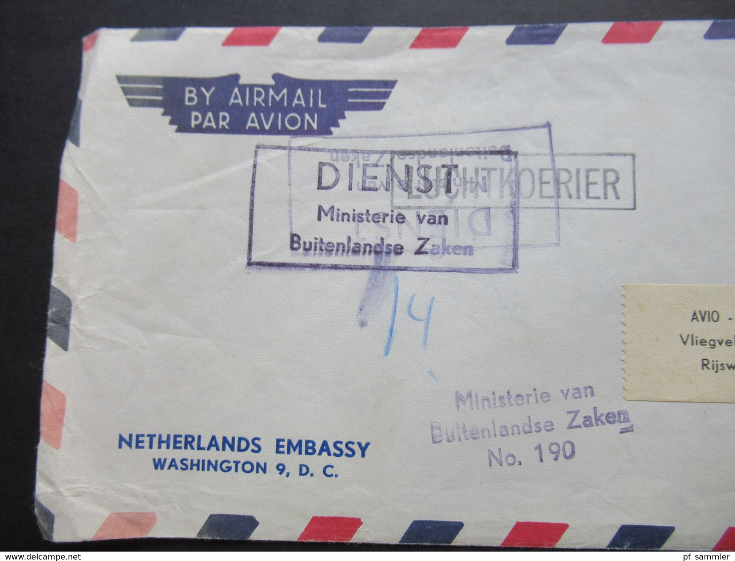 Niederlande 1958 Air Mail Aus Washington Netherlands Embassy Ministerie Van Buitenlandse Zaken Dienstbrief Der Botschaft - Lettres & Documents