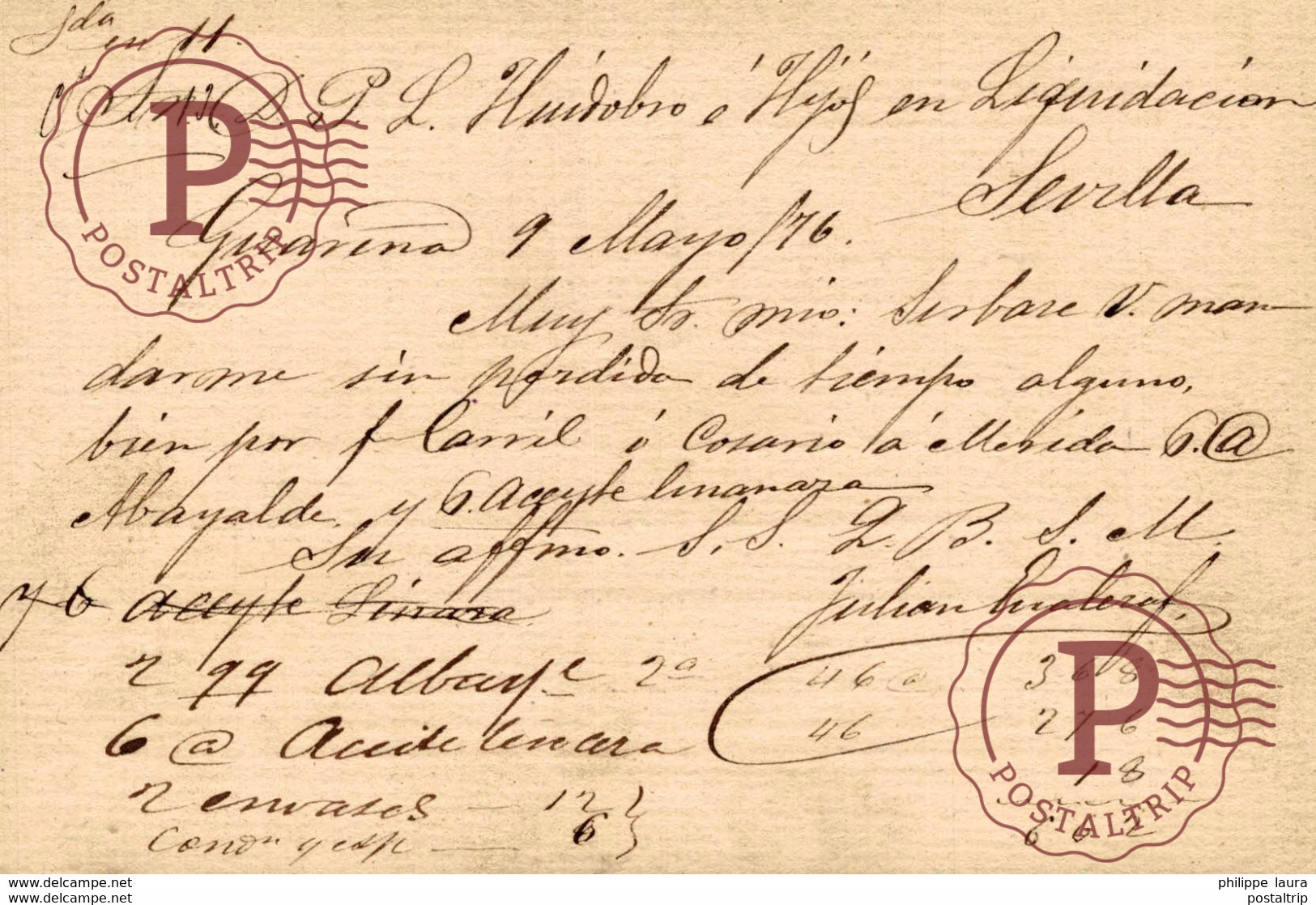 TARJETA POSTAL GUAREÑA 1876 ESCRITA A SEVILLA - Badajoz