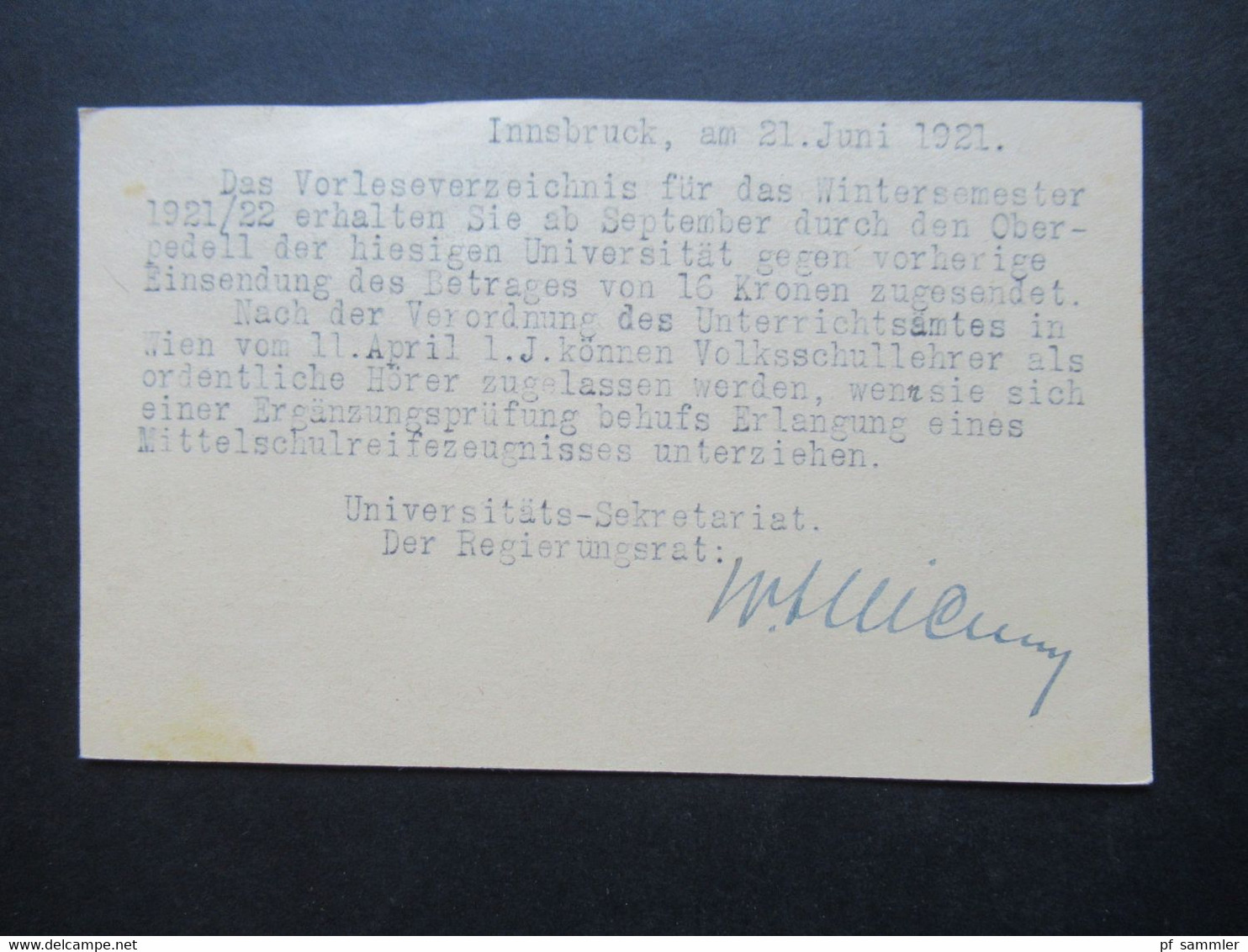 Österreich 1922 GA Mit ZuF Studentika Universität Zu Innsbruck Bezüglich Vorlesungsverzeichnis Nach Leipzig Gesendet - Briefe U. Dokumente