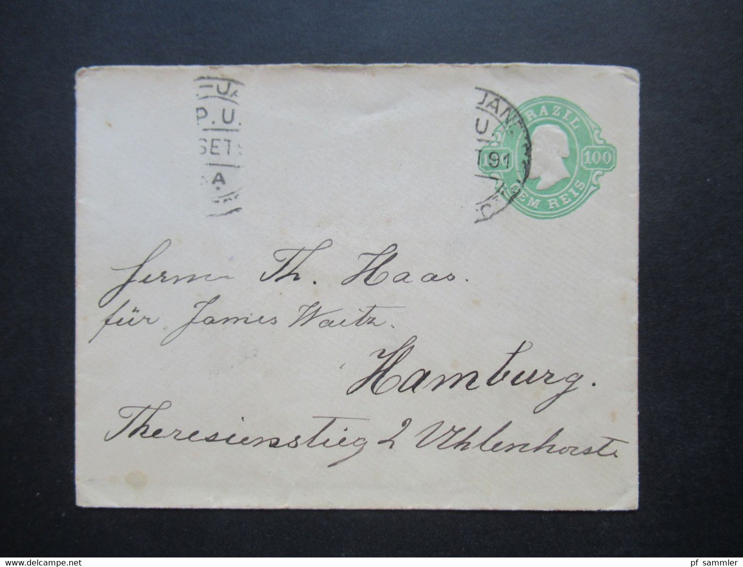 Brasilien 1891 GA Umschlag (ZuF Leider Abgelöst) Mit Ank. Stempel KOS / Kreisobersegmentstempel Hamburg Uhlenhorst - Lettres & Documents