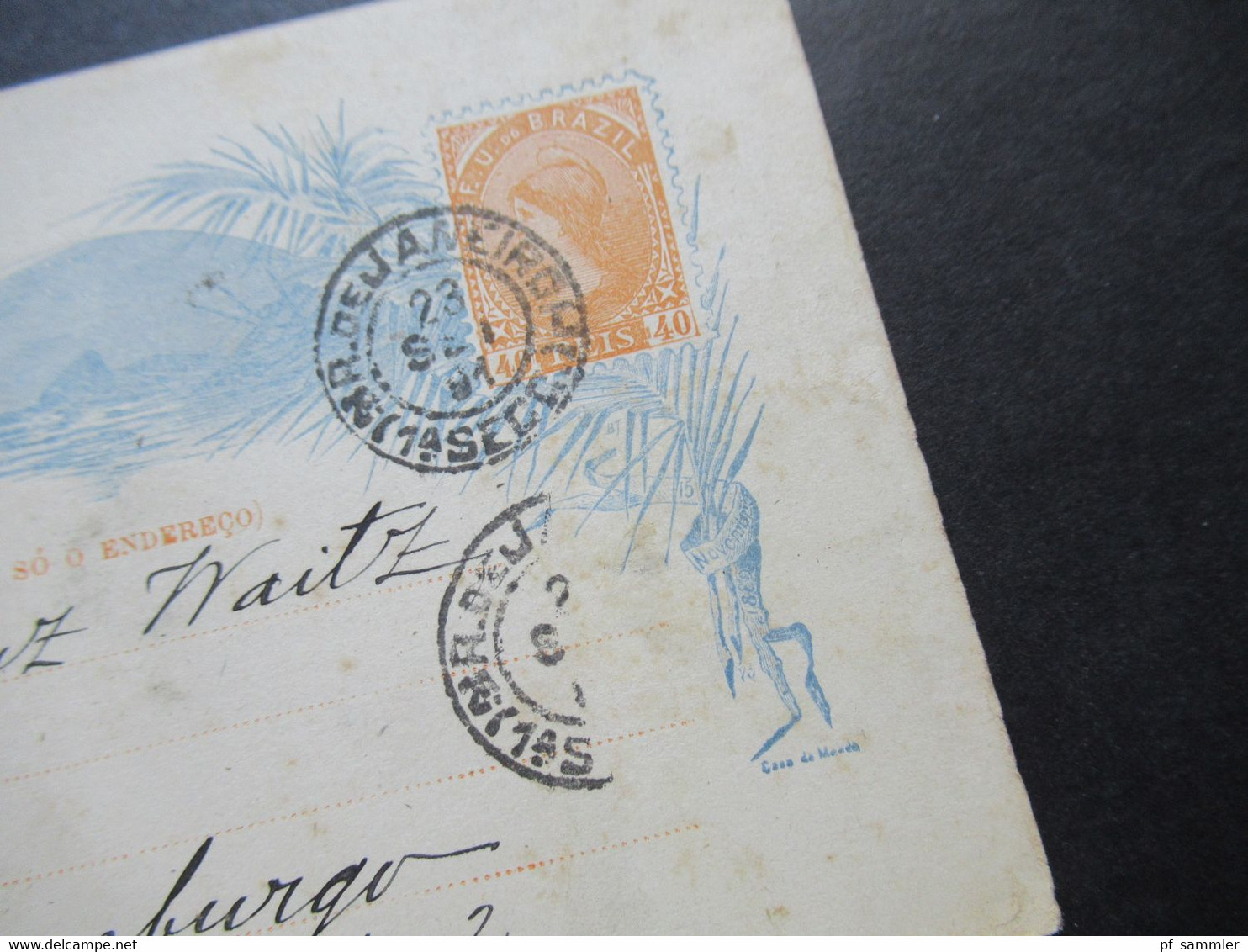Brasilien 1891 Ganzsache (ZuF Leider Abgelöst) Mit Ank. Stempel KOS / Kreisobersegmentstempel Hamburg Uhlenhorst - Lettres & Documents