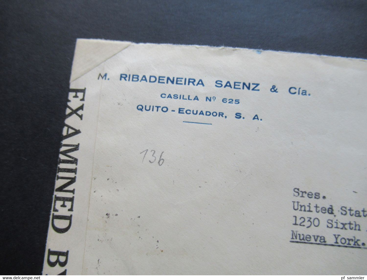 Ecuador 1942 Zensurbeleg New York Mit Zensurstreifen Examined By 8433 Rückseitig Frankiert Mit 8er Block!! - Ecuador