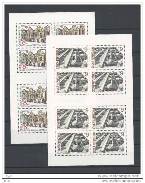 1994 2 Petites Feuilles De 8 Timbres UNESCO Architecture Maison Baroque De Telc Et Relief De Chochol YT 38 39 - Blokken & Velletjes