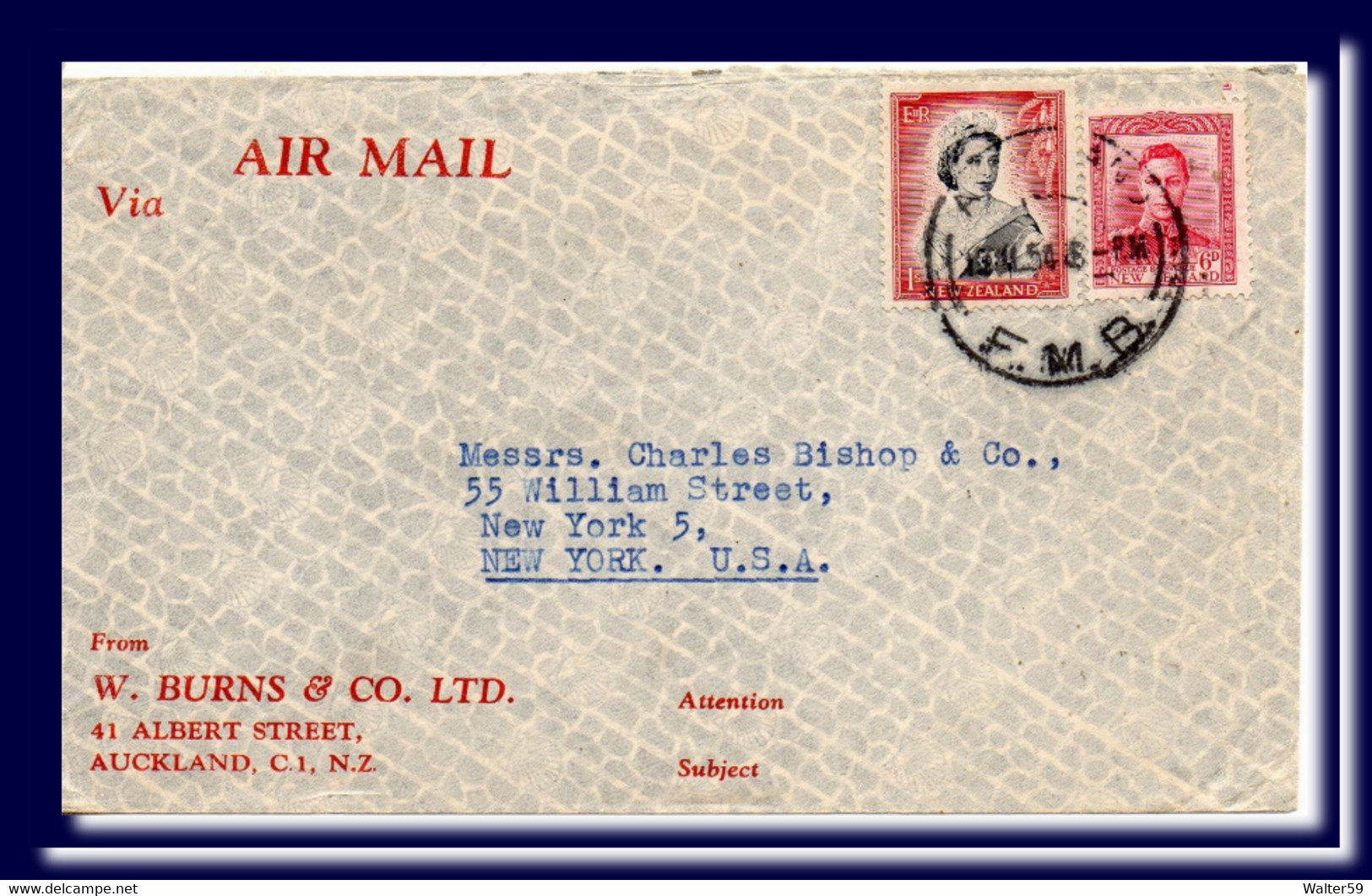 1954 New Zealand Air Mail Letter Auckland Sent To USA - Cartas & Documentos