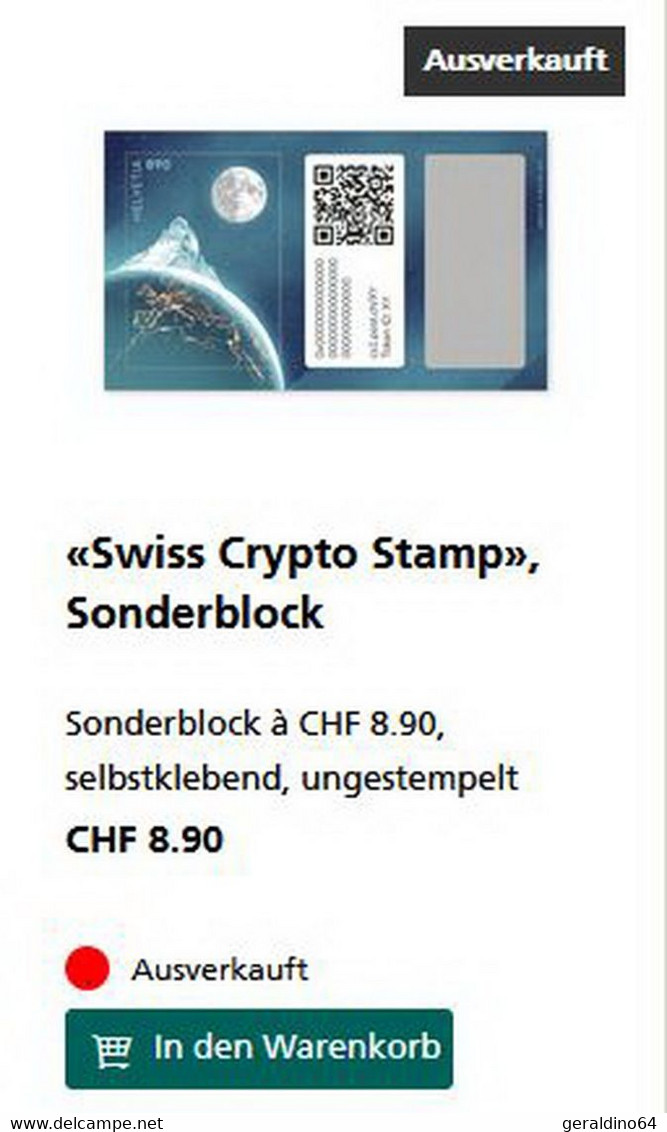 Schweiz 2021 Swiss Crypto Stamp 1.0 Sonderblock ID 4 Säntis ** Postfrisch - Nuevos