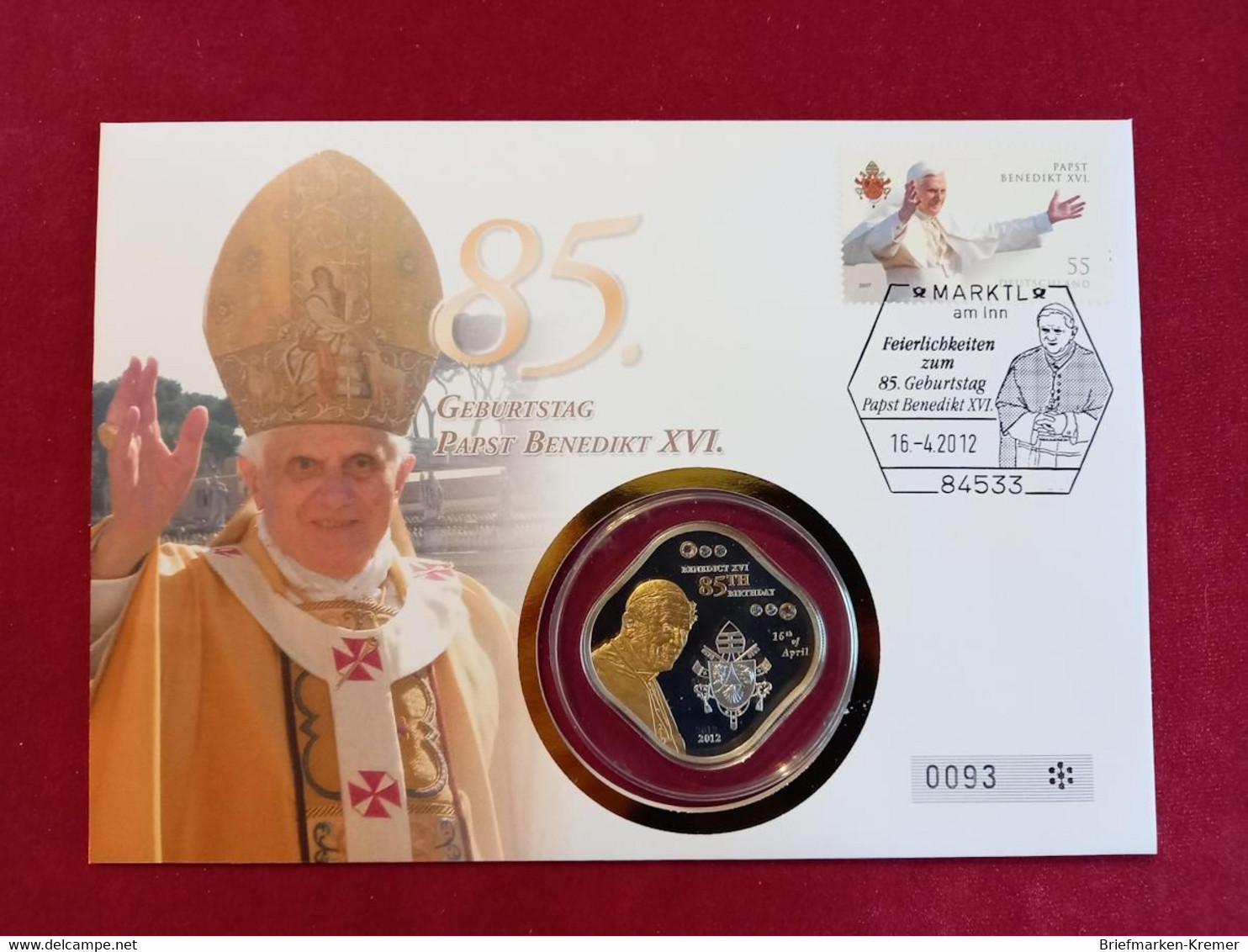 Cook Islands - 5 Dollars Silbermünze Mit Swarovski Kristallen + Gold Applikation / 85. Geb. Papst Benedikt / Numisbrief - Autres – Océanie