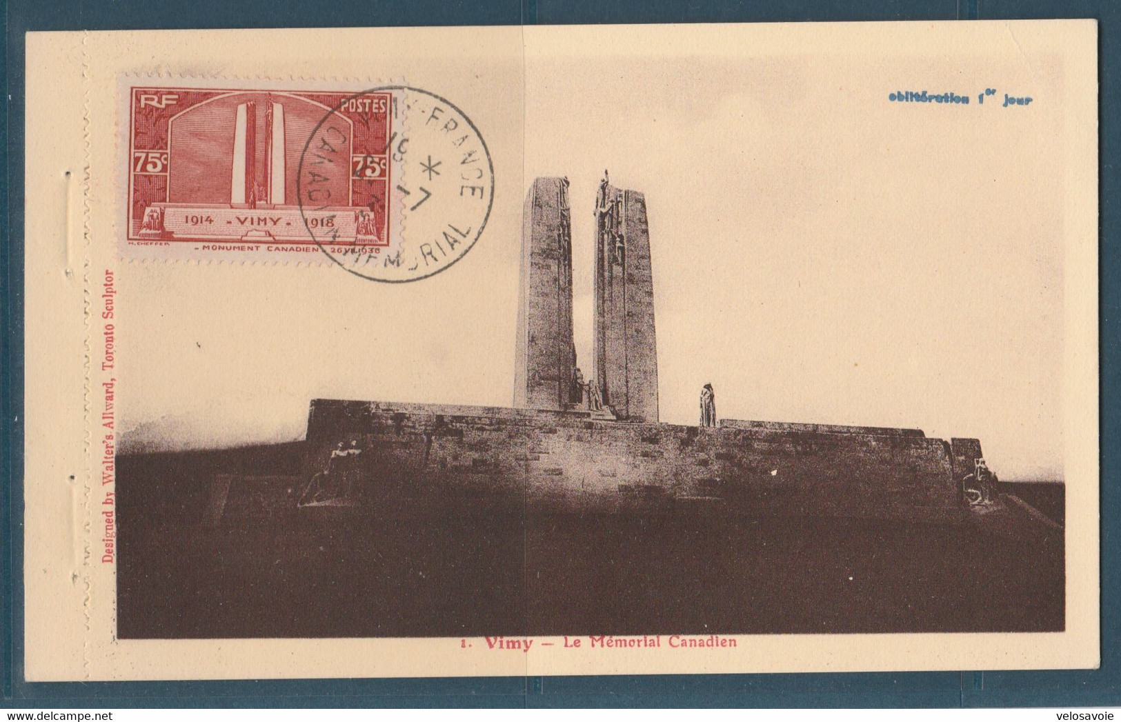 CARTE MAXIMUM N° 316 VIMY OBLITERE VIMY CANADIAN MEMORIAL 26/07/36 RARE - 1930-1939