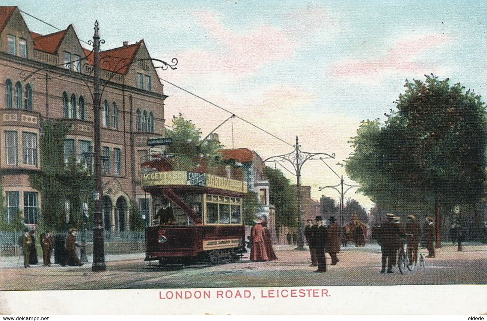 Leicester London Road Close Up Tram Tramway Hand Colored - Leicester