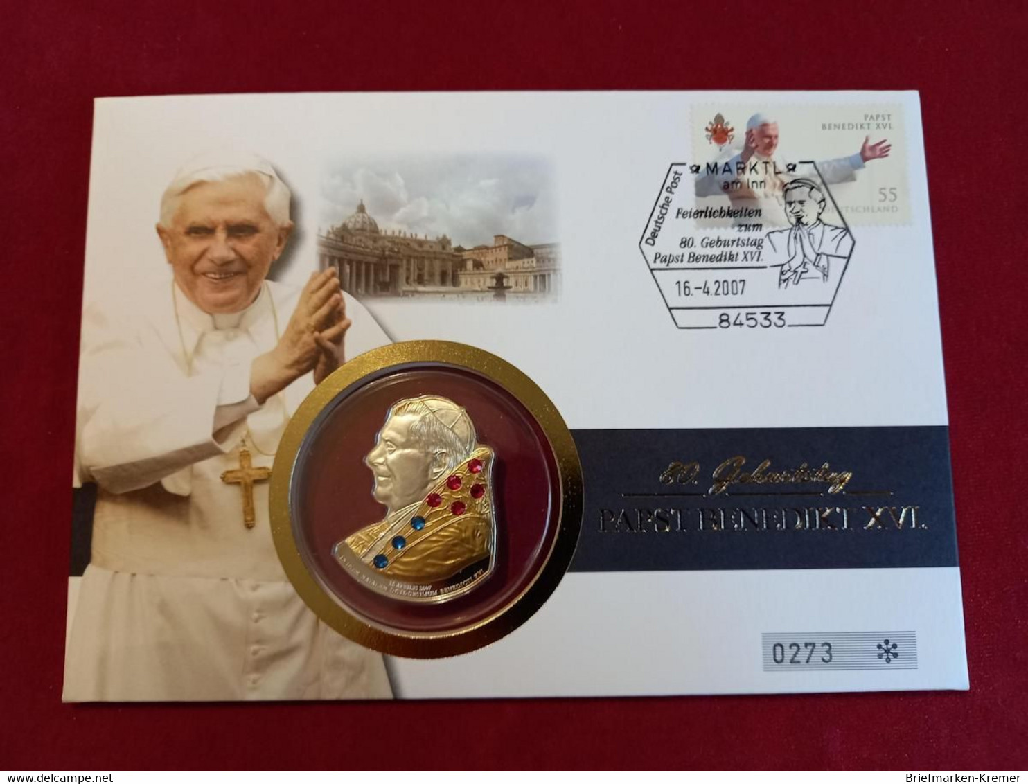 Cook Islands - 5 Dollars Silbermünze Mit Swarovski Kristallen + Gold Applikation / 80. Geb. Papst Benedikt / Numisbrief - Sonstige – Ozeanien