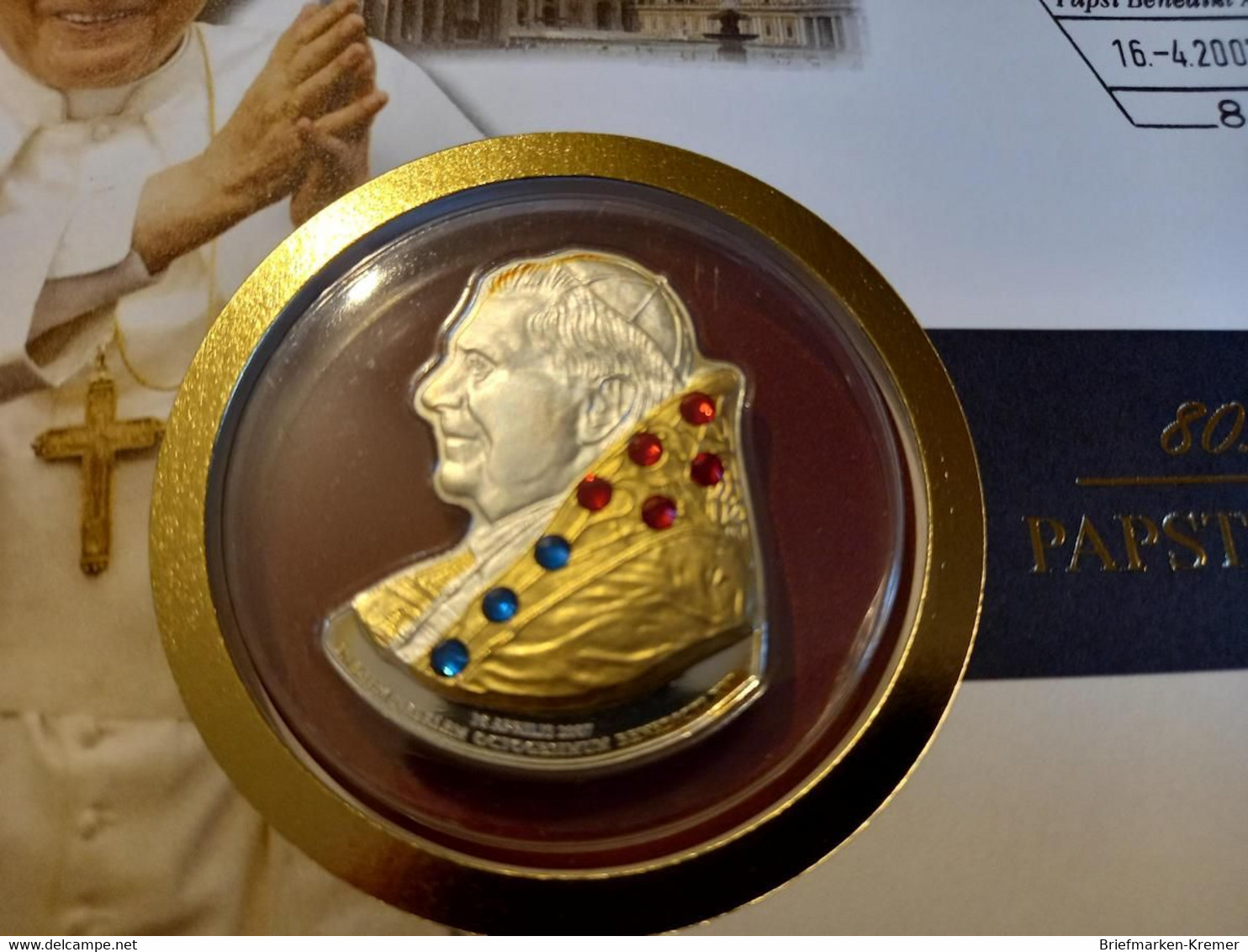 Cook Islands - 5 Dollars Silbermünze Mit Swarovski Kristallen + Gold Applikation / 80. Geb. Papst Benedikt / Numisbrief - Sonstige – Ozeanien