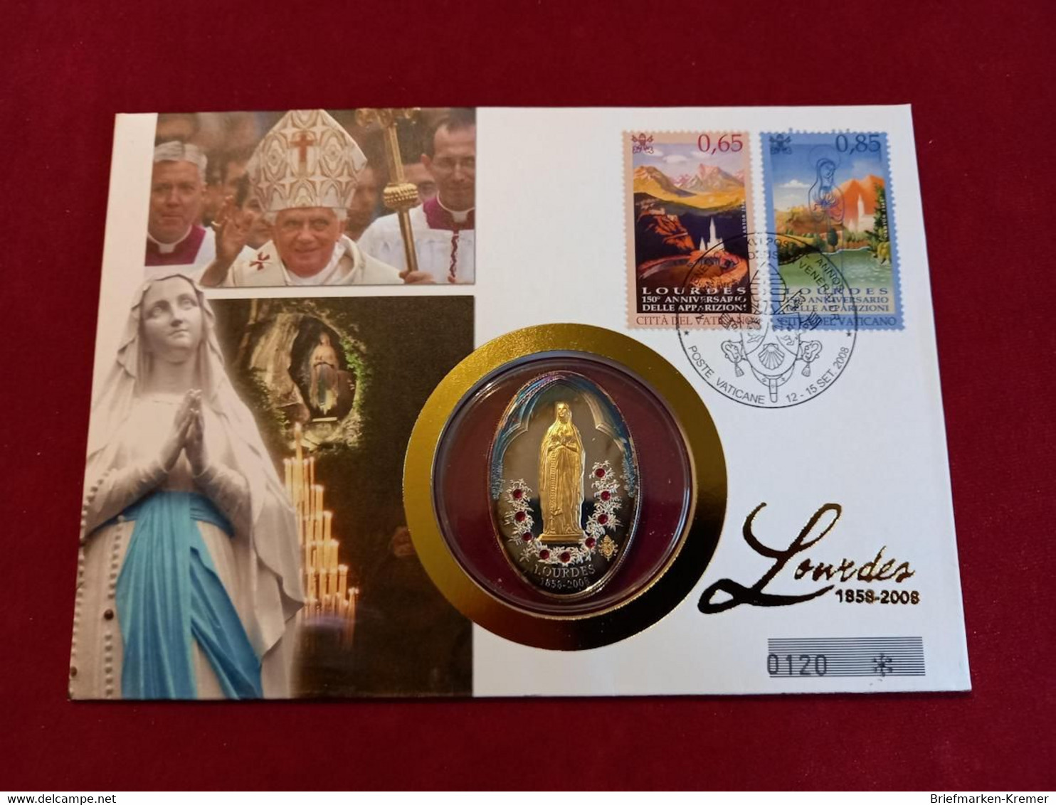 Cook Islands - 5 Dollars Silbermünze M. Swarovski Kristallen + Gold Applikation / Papst Benedikt In Lourdes / Numisbrief - Otros – Oceanía