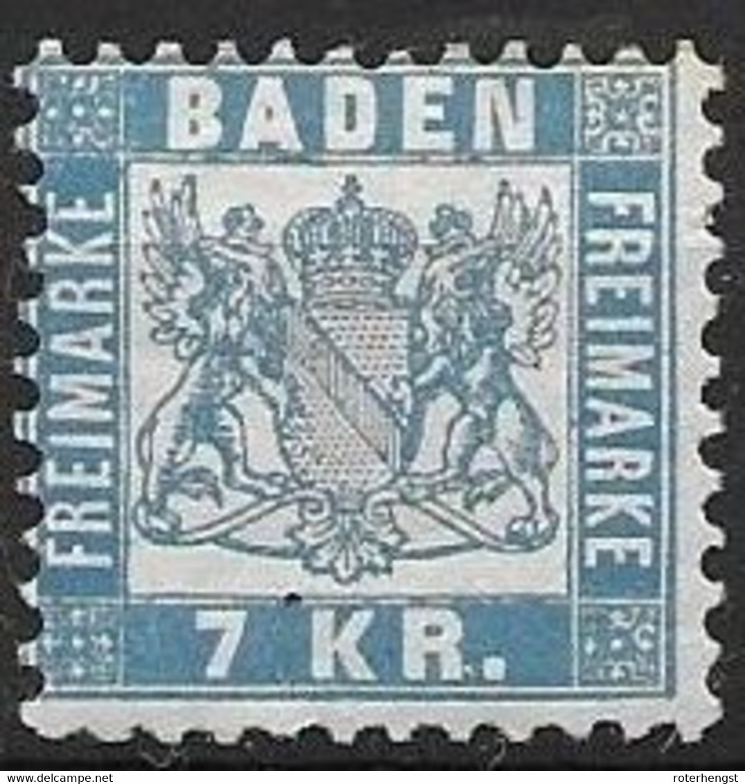 Baden Mint * Original Gum Light Blue 55 Euros 1871 (no Black Dot, Kein Schwarzer Punkt Auf Marke) - Mint