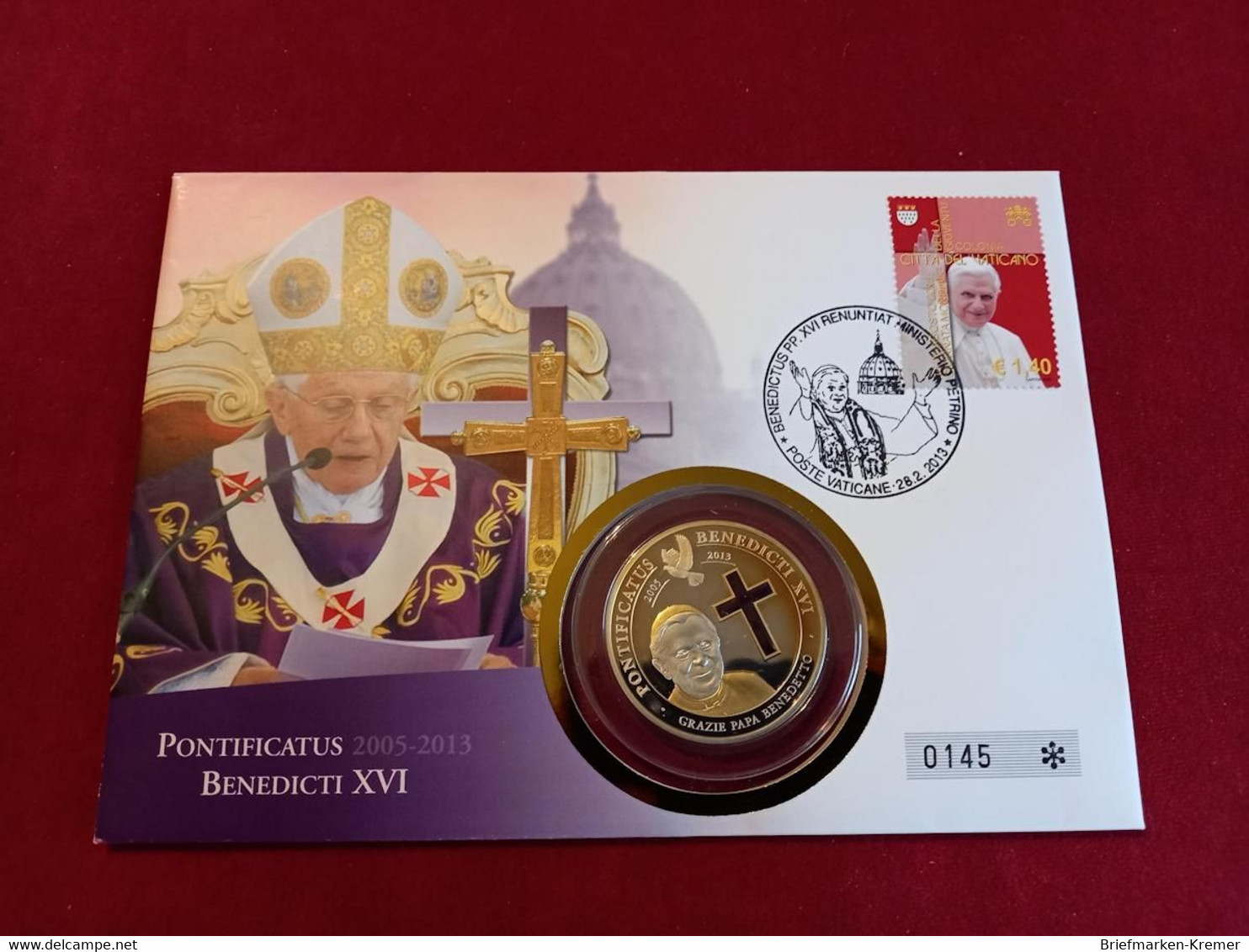 Cook Islands - 5 Dollars Silbermünze Mit Swarovski Kristallen + Gold Applikation / Rücktritt Papst Benedikt / Numisbrief - Otros – Oceanía