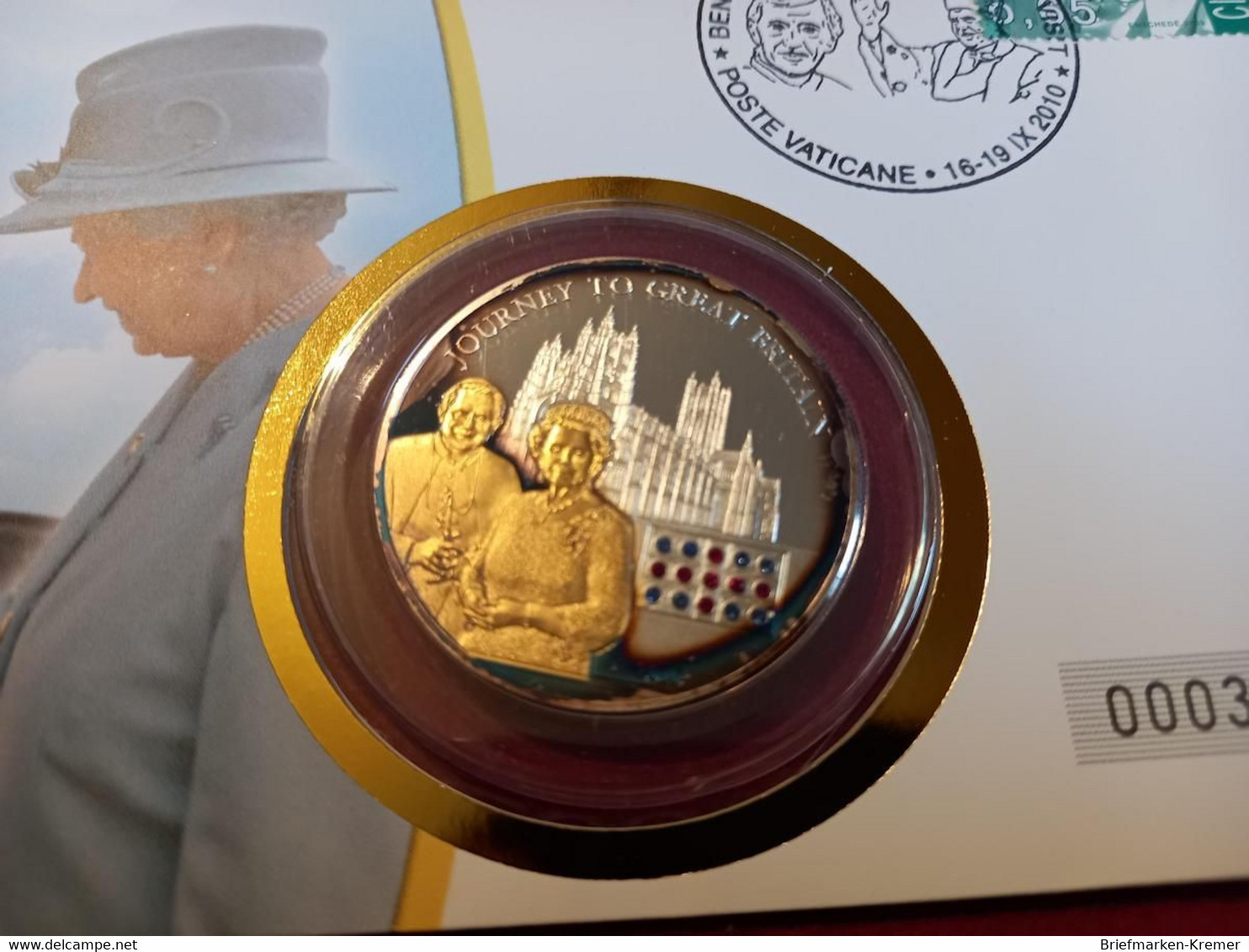 Cook Islands - 5 Dollars Silbermünze Mit Swarovski Kristallen + Gold Applikation / Papstreise 2010 / Numisbrief - Otros – Oceanía