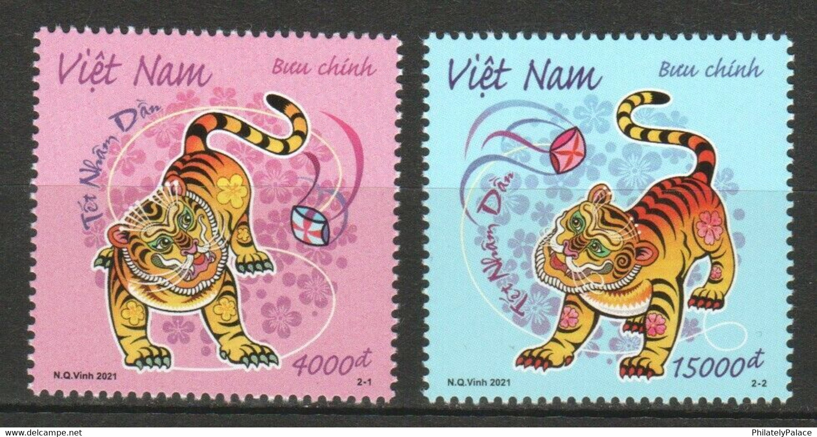 2022 NEW *** VIETNAM 2021 ZODIAC LUNAR NEW YEAR OF TIGER 2022 COMP. SET OF 2 STAMPS IN MINT MNH (**) - Unused Stamps