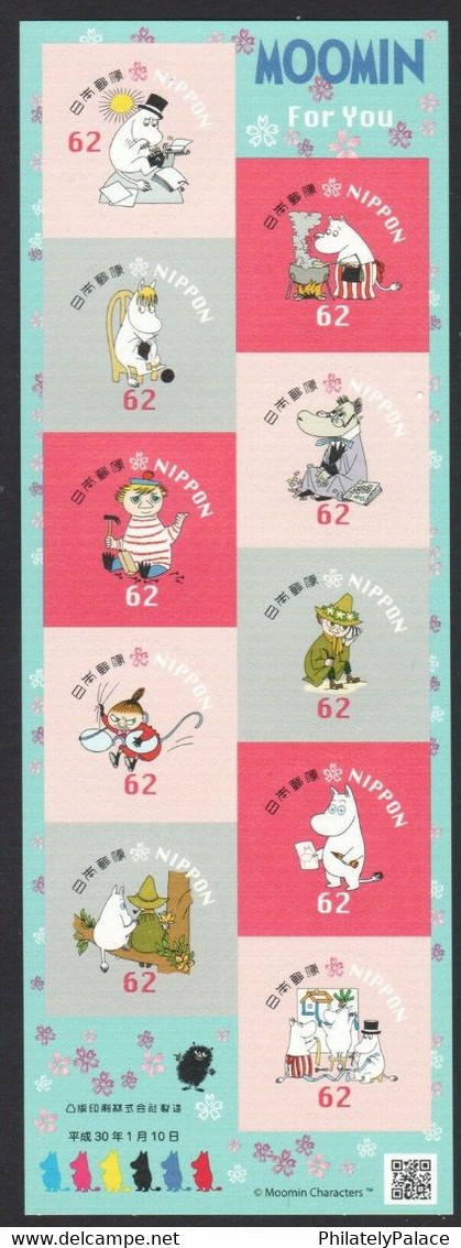 JAPAN 2018 MOOMIN (CARTOON) 62 & 82 YEN 2 SOUVENIR SHEETS OF 10 STAMPS EACH MINT MNH (**) - Unused Stamps