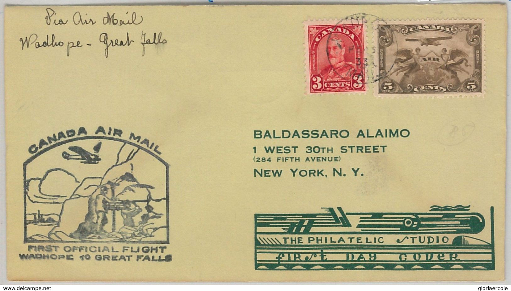 52311 - CANADA - FIRST FLIGHT COVER: WADHOPE To GREAT FALLS - Muller 236a 1933 - First Flight Covers