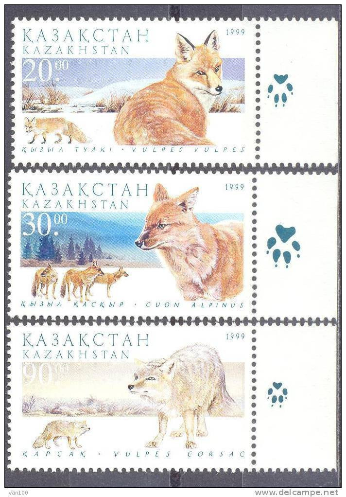 1999.Kazakhstan,  Fauna Of Kazakhstan, Fox, Wolf, Karsak, 3v, Mint/** - Kazakhstan