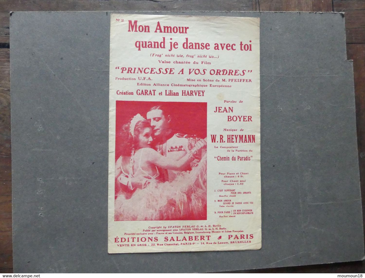 Mon Amour Quand Je Danse Avec Toi Garat Lilian Harvey Boyer Heymann Film Princesse à Vos Ordres  Salabert - Film Music