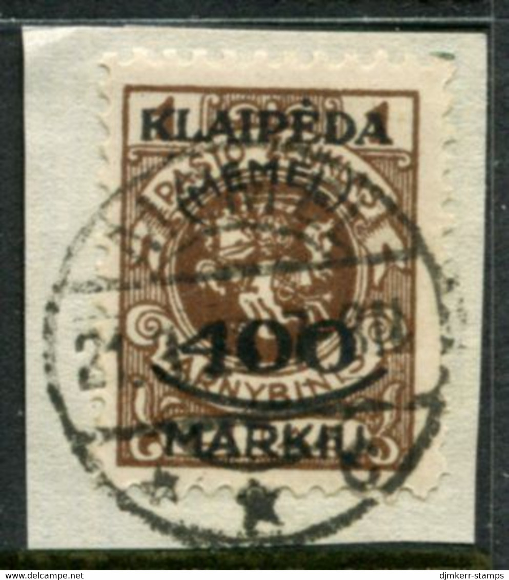 MEMEL (Lithuanian Occ) 1923 (5. Feb) Surcharge 400 Mk. On 1 L. Used On Piece.  Michel 128 - Klaipeda 1923