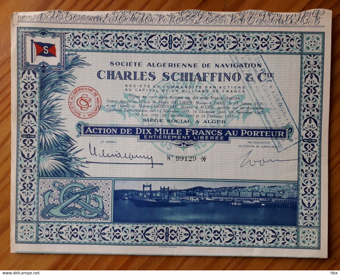 Société Algérienne De Navigation Charles Schiaffino & Cie. - 1951 - Navigation