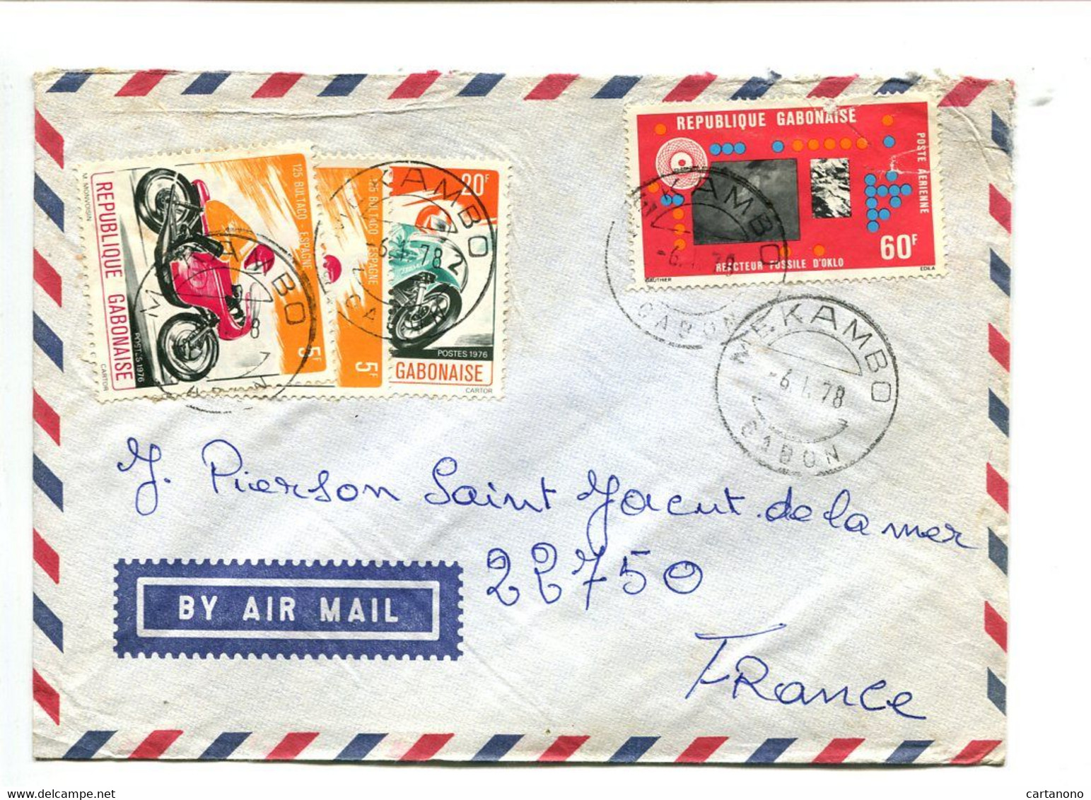 GABON Mekambo 1978 - Affranchissement Sur Lettre Par Avion -  Réaction Fossile D'Oklo / Moto - Gabun (1960-...)