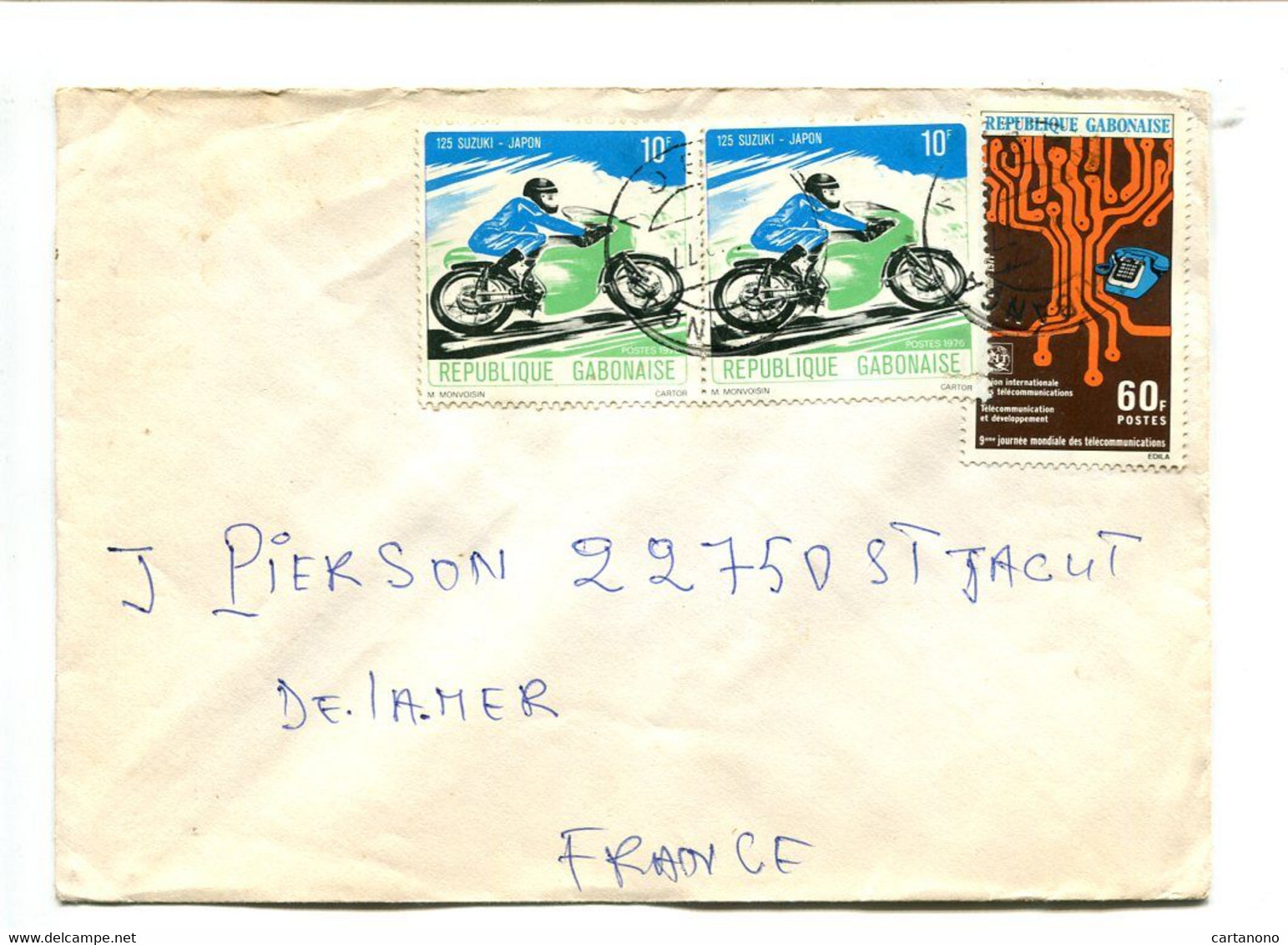 GABON 1977 - Affranchissement Sur Lettre - Moto / Télécom - Motorbikes