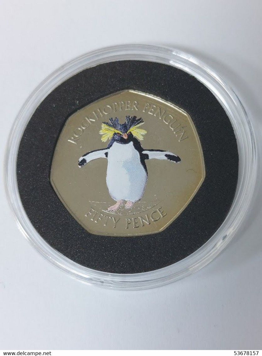 Falkland Islands - 50 Pence, 2017 The Northern Rockhopper Penguin - Released By Mistake, Coloured, BU - Falklandinseln