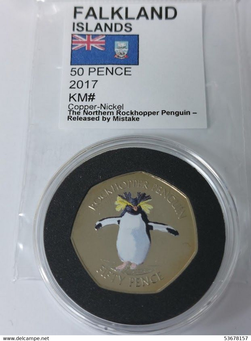 Falkland Islands - 50 Pence, 2017 The Northern Rockhopper Penguin - Released By Mistake, Coloured, BU - Falklandinseln