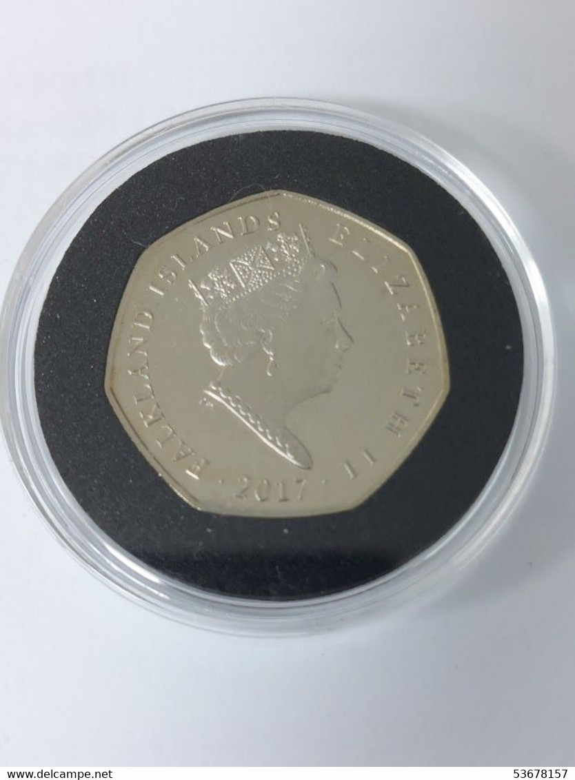 Falkland Islands - 50 Pence, 2017 The Northern Rockhopper Penguin - Released By Mistake, Coloured, BU - Falklandeilanden