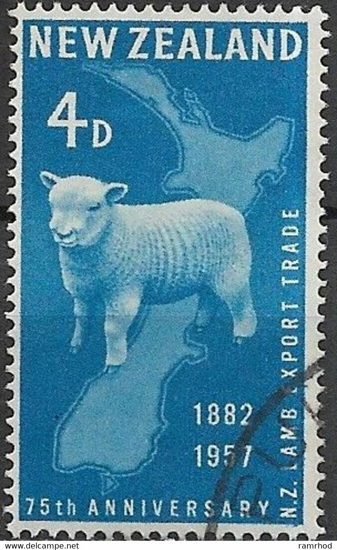 NEW ZEALAND 1957 75th Anniversary Of First Export Of New Zealand Lamb - 4d - New Zealand Lamb And Map FU - Used Stamps