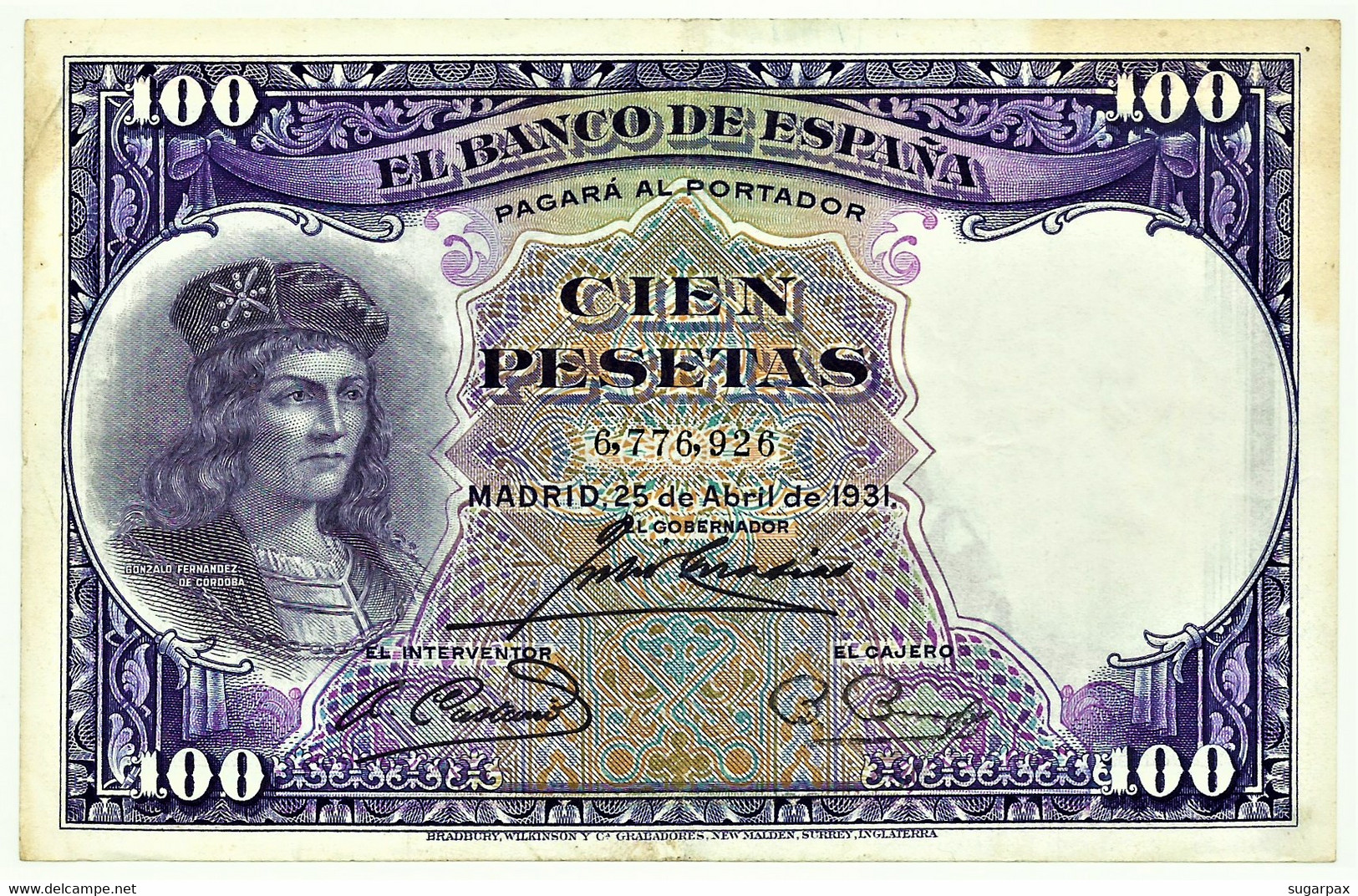 ESPAÑA - 100 Pesetas - 25.04.1931 - Pick 83 - REPUBLIC - Gonzalo Fernandez De Córdoba - 100 Peseten