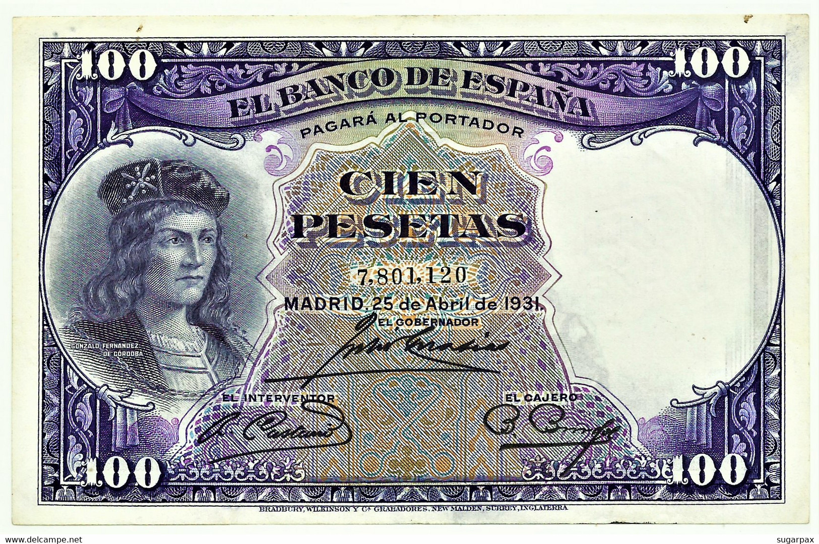 ESPAÑA - 100 Pesetas - 25.04.1931 - Pick 83 - REPUBLIC - Gonzalo Fernandez De Córdoba - 100 Peseten