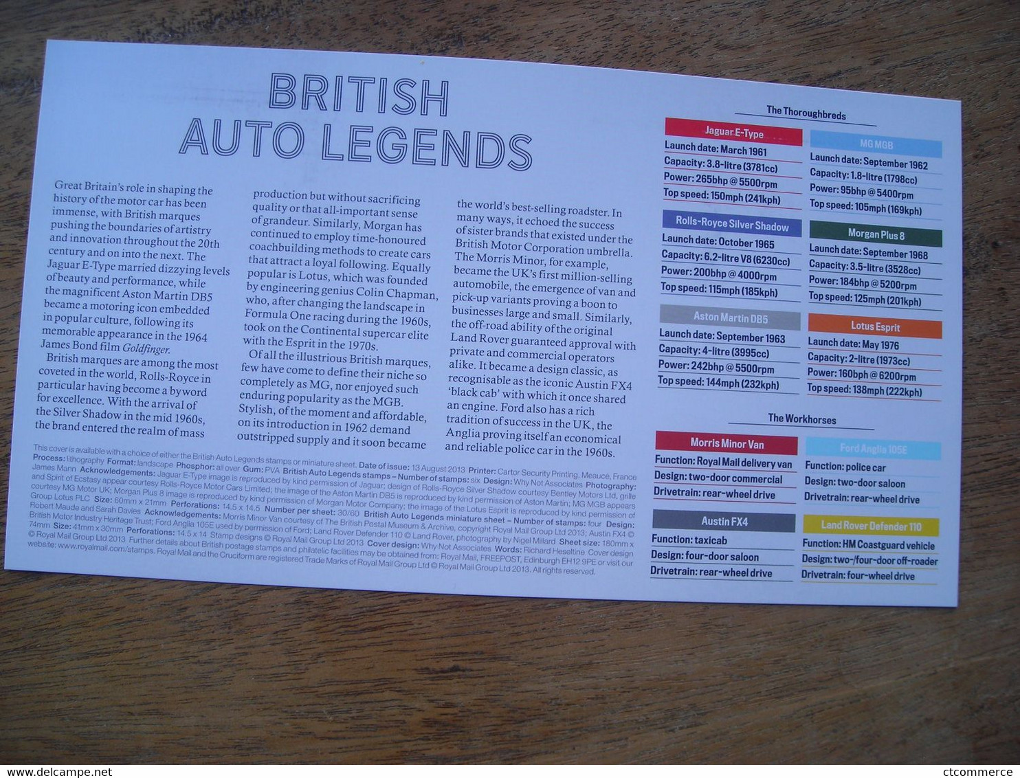 2013 FDC British Auto Legends, Steering Wheel Cancel Alwalton, Rolls Royce Silver Shadow 1965 - 2011-2020 Em. Décimales